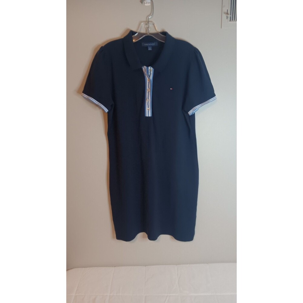 Tommy Hilfiger Shirt Dress Women’s Navy Blue Collared Polo Large Preppy Classic